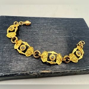 Vintage art deco style gold tone link bracelet 1990s 7.5”